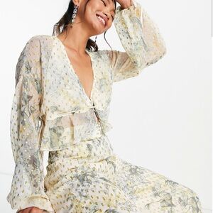 ASOS Floral Sheer Crop Top in Cream and Green